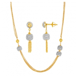 22K Gold Two-Toned Ball Chain Necklace and Drop Earring Set
